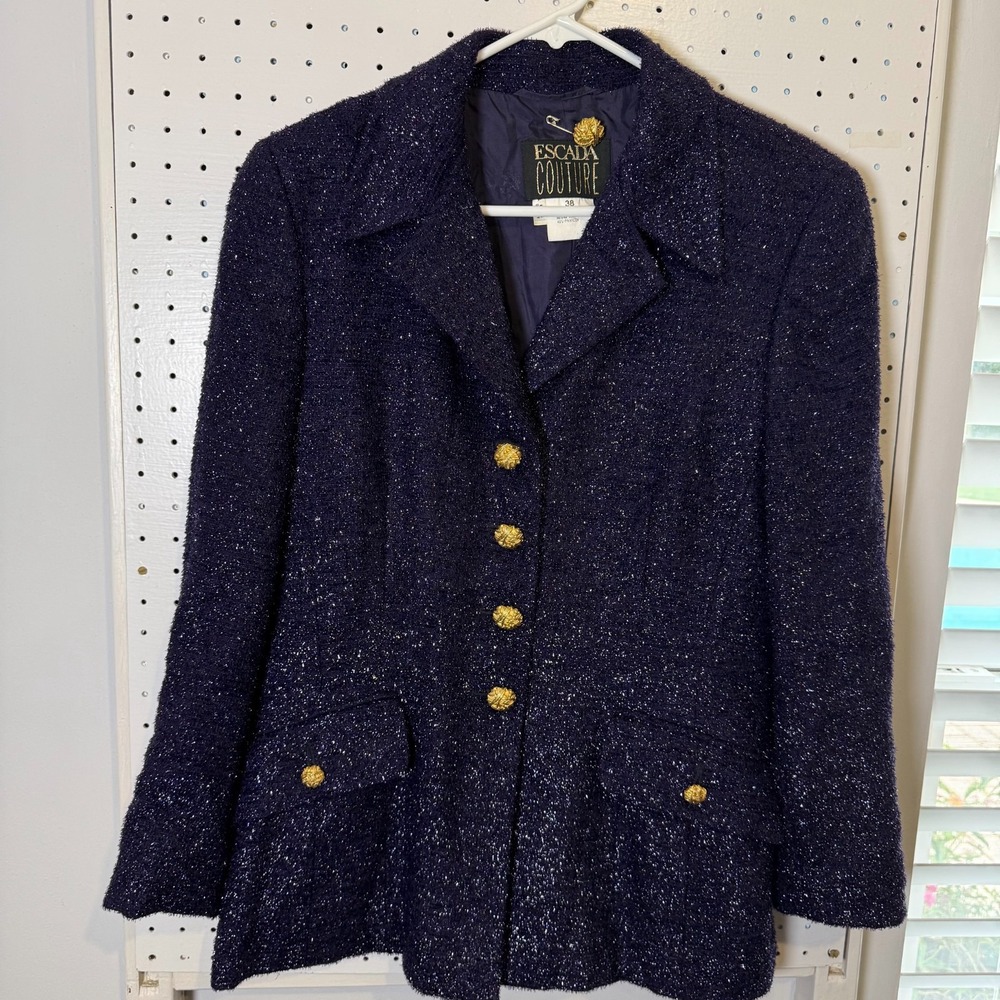 Escada Couture Tweed Blazer Women's‎ 38 (6) Purple Sparkly Wool Jacket Vintage
